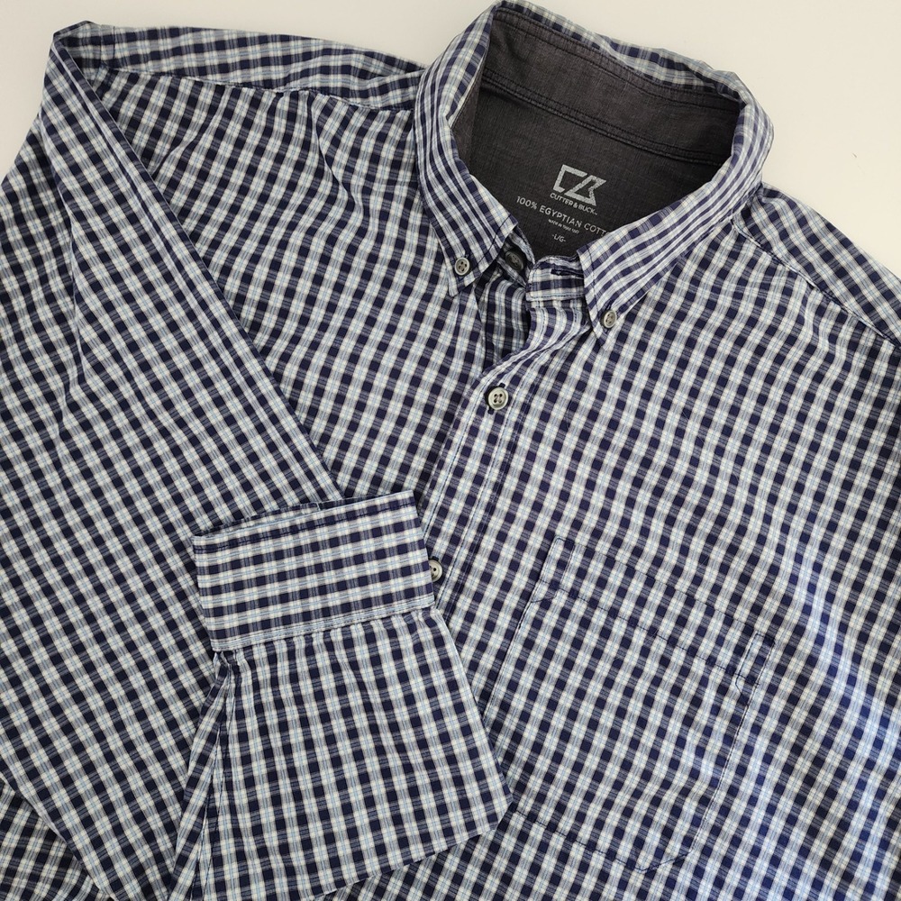 Cutter & Buck Mens Large Gingham Check Button Down Shirt 100%‎ Egyptian Cotton